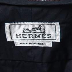 Pre Owned Hermes Dark Blue Cotton Zip Front Short Sleeve Shirt L