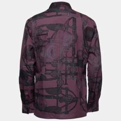 Pre Owned Hermes Dark Purple Printed Cotton Button Front Shirt L