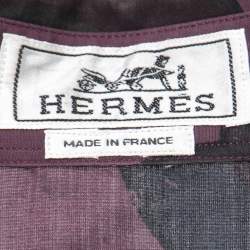 Pre Owned Hermes Dark Purple Printed Cotton Button Front Shirt L