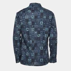 Hermes Blue Printed Cotton Button Front Shirt L