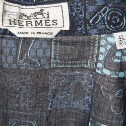 Hermes Blue Printed Cotton Button Front Shirt L