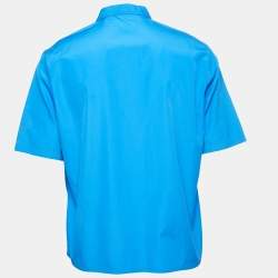 Hermes Blue Cotton Zip-Up Short Sleeve Shirt L