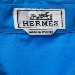 Hermes Blue Cotton Zip-Up Short Sleeve Shirt L
