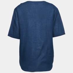 Hermes Navy Blue Linen Tunic Shirt L