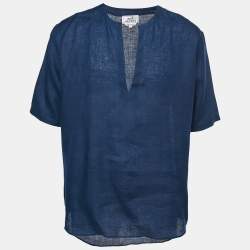 Hermes Navy Blue Linen Tunic Shirt L