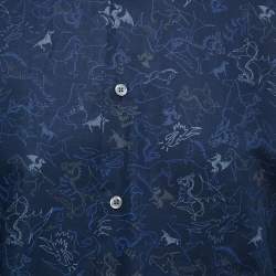 Hermes Navy Blue Dragon Patterned Cotton Button Front Shirt L