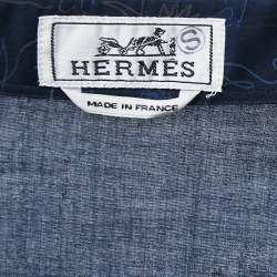 Hermes Navy Blue Dragon Patterned Cotton Button Front Shirt L