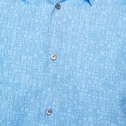 Pre Owned Hermes Light Blue Geometric Patterned Cotton Button Front Shirt L