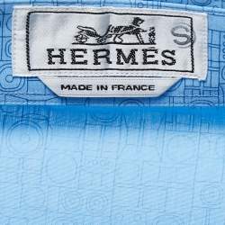 Pre Owned Hermes Light Blue Geometric Patterned Cotton Button Front Shirt L
