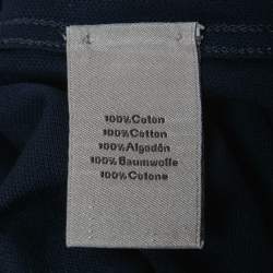 Pre Owned Hermes Navy Blue Cotton Pique Logo Embroidered Polo T-Shirt L