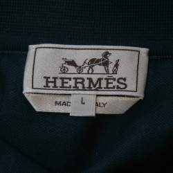 Pre Owned Hermes Navy Blue Cotton Pique Logo Embroidered Polo T-Shirt L