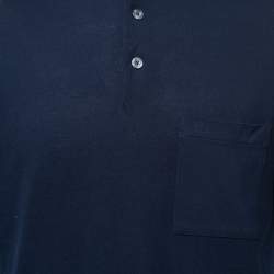 Pre Owned Hermes Navy Blue Cotton Pique Logo Embroidered Polo T-Shirt L