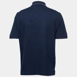 Pre Owned Hermes Navy Blue Cotton Pique Logo Embroidered Polo T-Shirt L