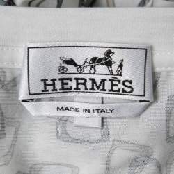Pre Owned Hermes White Printed Cotton T-Shirt L