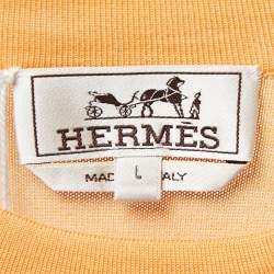 Pre Owned Hermes Orange Colorblock Cashmere & Silk Knit T-Shirt L