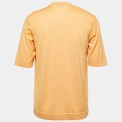 Pre Owned Hermes Orange Colorblock Cashmere & Silk Knit T-Shirt L