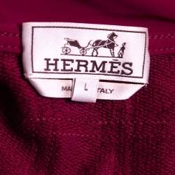 Hermes Burgundy Cotton Knit Hoodie L
