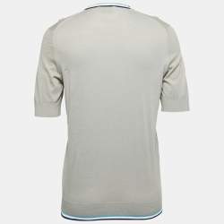 Hermes Grey Cotton Knit Stripe Detail Round Neck T-Shirt L