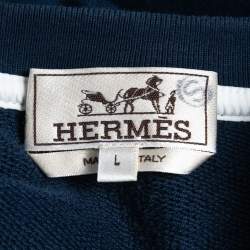 Hermes Blue Cotton Stripe Detail Half Sleeve Crew Neck T-Shirt L