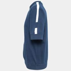 Hermes Blue Cotton Stripe Detail Half Sleeve Crew Neck T-Shirt L