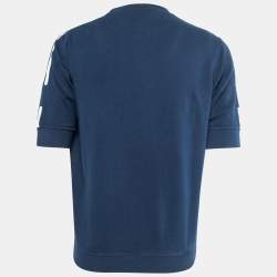 Hermes Blue Cotton Stripe Detail Half Sleeve Crew Neck T-Shirt L