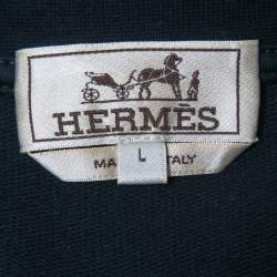 Pre Owned Hermes Navy Blue Cotton Leather Patch Detail Crew Neck T-Shirt L