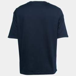 Pre Owned Hermes Navy Blue Cotton Leather Patch Detail Crew Neck T-Shirt L