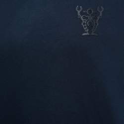 Pre Owned Hermes Navy Blue Cotton Leather Patch Detail Crew Neck T-Shirt L