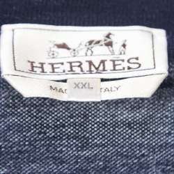 Hermes Navy Blue Cotton Pique Pocket Detail T-Shirt XXL