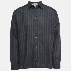 Hermes Blue Printed Linen Blend Full Sleeve Shirt XL