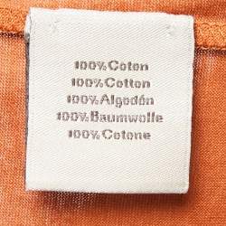 Pre Owned Hermès Orange/Brown Printed Cotton Crew Neck T-Shirts XS