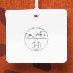 Pre Owned Hermès Orange/Brown Printed Cotton Crew Neck T-Shirts XS