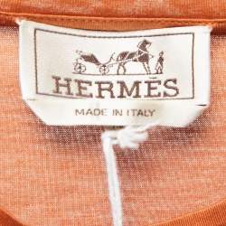Pre Owned Hermès Orange/Brown Printed Cotton Crew Neck T-Shirts XS
