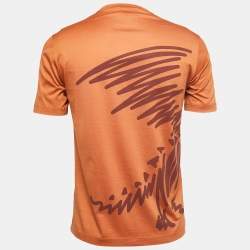 Pre Owned Hermès Orange/Brown Printed Cotton Crew Neck T-Shirts XS