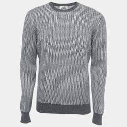Hermes Grey Patterned Cashmere Crew Neck Sweater L
