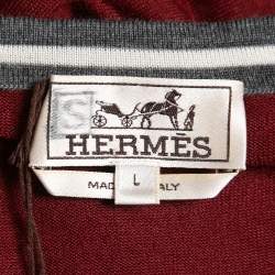 Hermes Red Cashmere Contrast Trim Crew Neck Pullover L