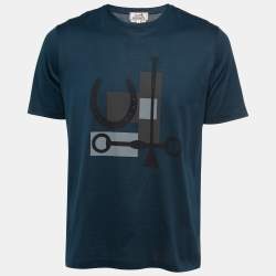 Hermès Bleu de Prus Her-mes Imprime Print Cotton Crew Neck T-Shirt M