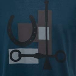 Hermès Bleu de Prus Her-mes Imprime Print Cotton Crew Neck T-Shirt M
