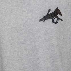 Pre Owned Hermes Grey Cotton Patch Detail Crew Neck T-Shirt XXL