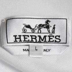 Pre Owned Hermes White Cotton Crew Neck Half Sleeve T-Shirt L