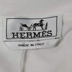 Pre Owned Hermes White Quarterb'H" Print Cotton Crew Neck Half Sleeve T-Shirt M