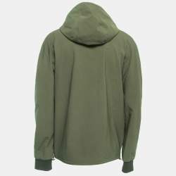 Hermes Military Green Nylon Zip Front Hooded Jacket L
