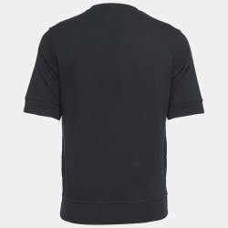 Pre Owned Hermes Black Cotton Leather Patched Half Sleeve T-Shirt S