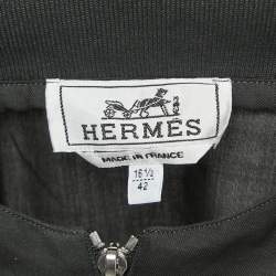 Pre Owned Hermes Dark Green Cotton Zip-up Long Sleeve Shirt XL