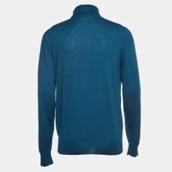 Hermes Teal Blue Cashmere & Silk Knit Turtle Neck Sweater XL
