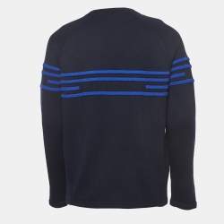 Hermes Navy Blue Striped Wool Knit Crew Neck Sweater L