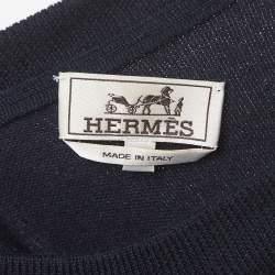 Hermes Navy Blue Striped Wool Knit Crew Neck Sweater L
