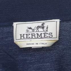 Pre Owned Hermes Navy Blue Cotton Pique Polo T-Shirt L