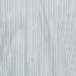 Hermes White/Blue Striped Cotton Long Sleeve Shirt XL