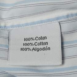 Hermes White/Blue Striped Cotton Long Sleeve Shirt XL